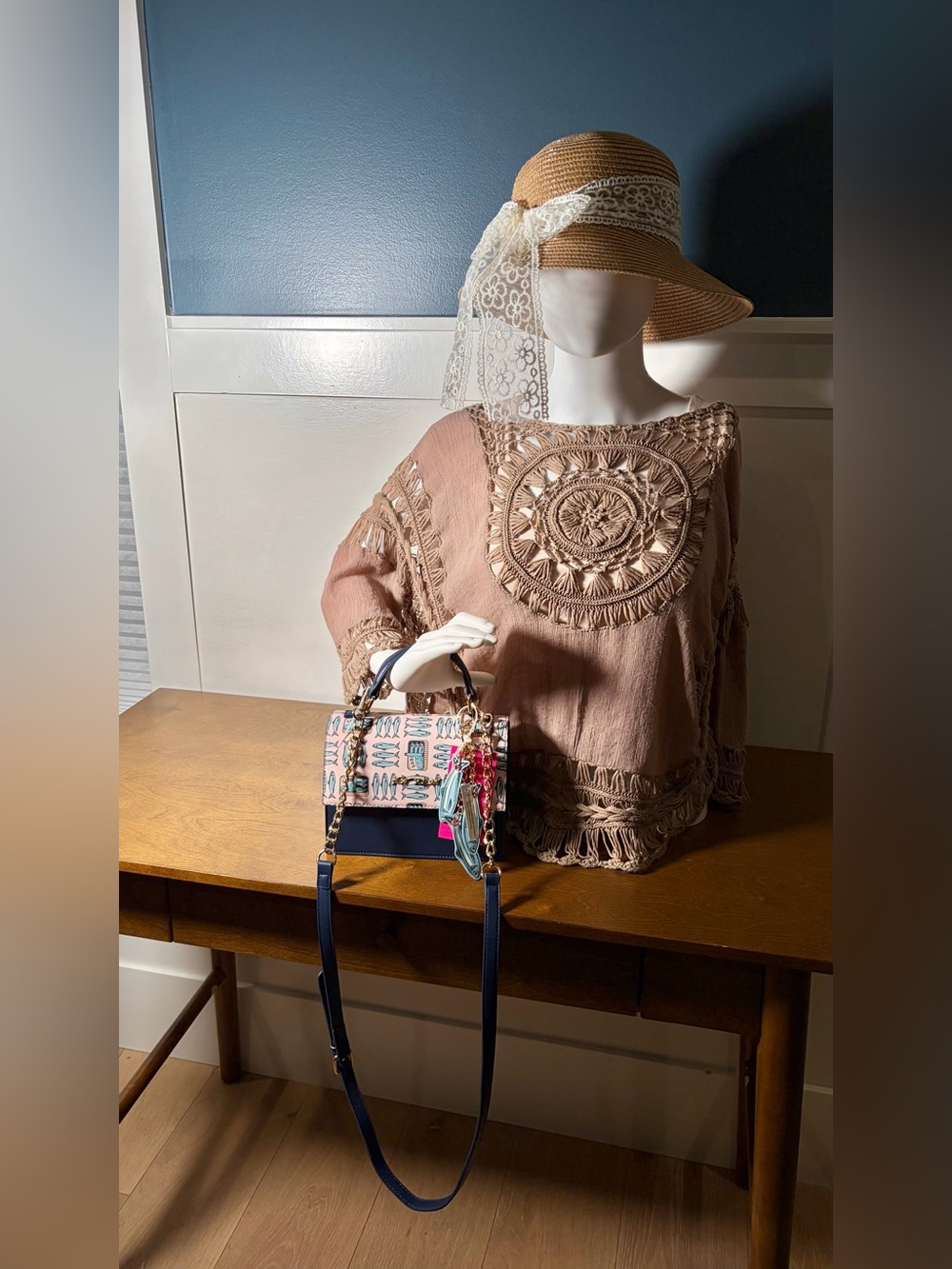 Betsey Johnson SARDINE BAG Pink & Navy Fish-Print Crossbody Satchel - Picture 14 of 15